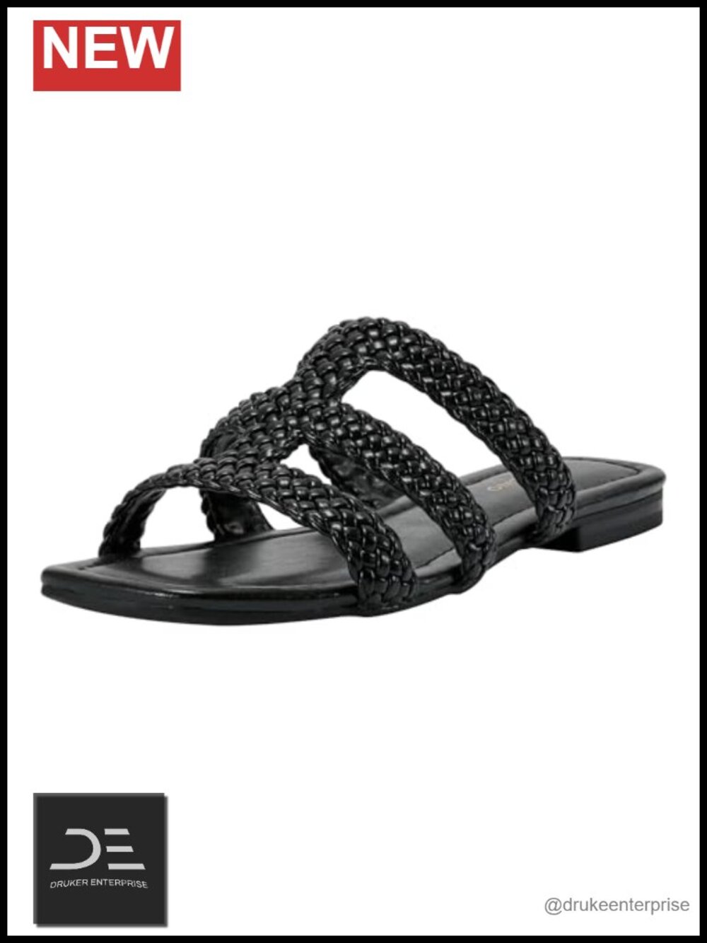 Women's Slide Sandals Braided Straps Faux Leather Square Toe Slip On Casual